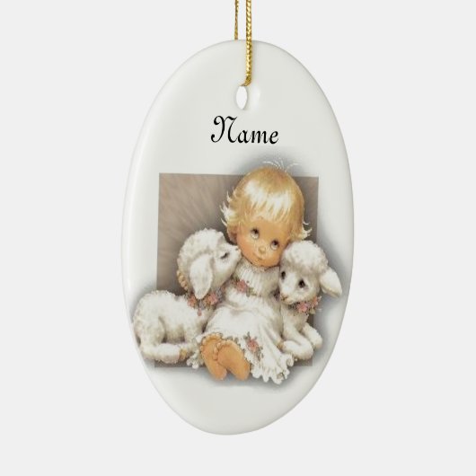 Kind mit Lamm Keramik Ornament (Rechts)