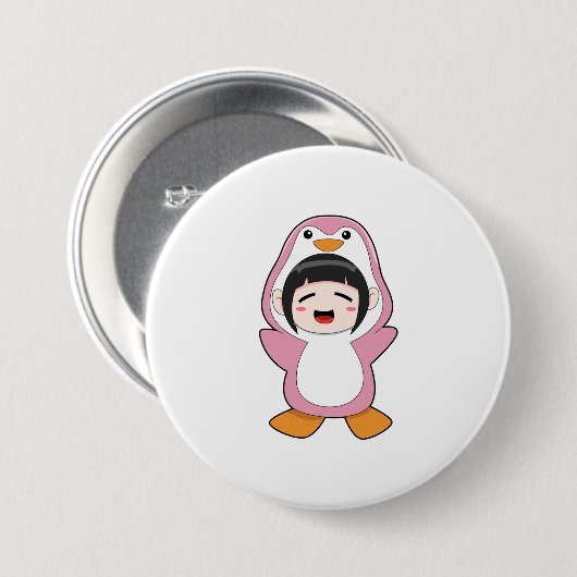 Kind mit Penguin-Kostüm Button (Vorne & Hinten)