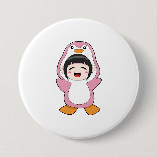 Kind mit Penguin-Kostüm Button (Vorderseite)