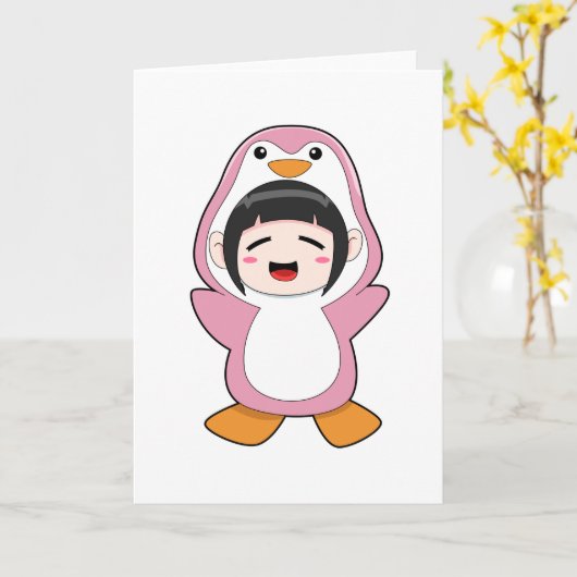 Kind mit Penguin-Kostüm Karte (Gelbe Blume)
