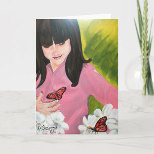Kind mit Schmetterling Niedliche Grußkarte Karte