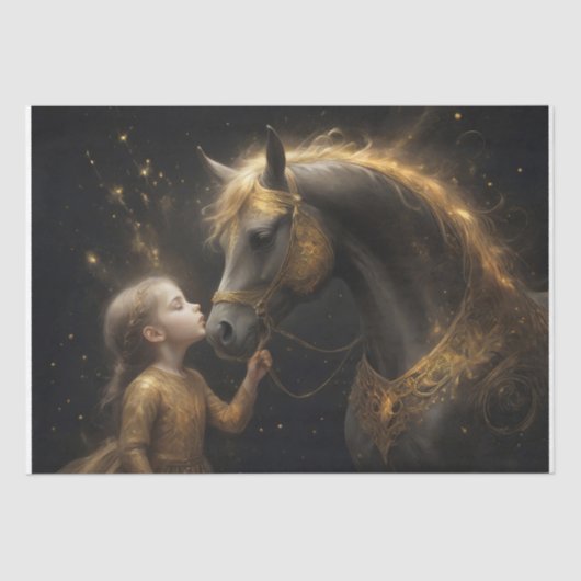 Kind mit schwarzem Pferd Seidenpapier (Vorderseite)