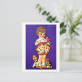 Kind mit Spielzeug Postkarte (Stehend Vorderseite)