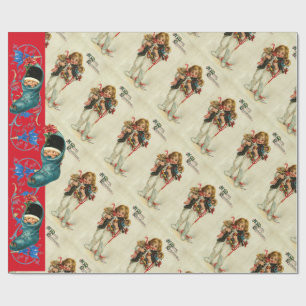 KIND MIT SPIELZEUGEN, KINDERN UND STRÜMPFEN GESCHENKPAPIER