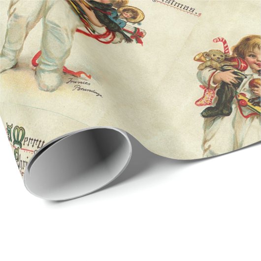 KIND MIT SPIELZEUGEN, KINDERN UND STRÜMPFEN GESCHENKPAPIER (Rolleneckpunkt)