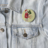 Kind mit Weihnachtsbaum Vintage-Illustrationskunst Button (Beispiel)