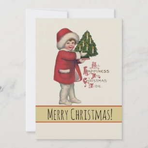 Kind mit Weihnachtsbaum Vintage-Illustrationskunst Feiertagskarte