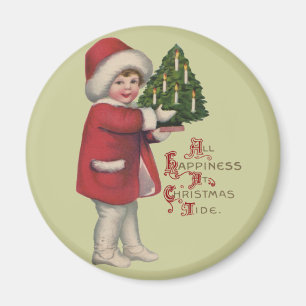 Kind mit Weihnachtsbaum Vintage-Illustrationskunst Magnet