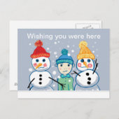 Kind, Schneemann und Beanies Postkarte (Vorne/Hinten)