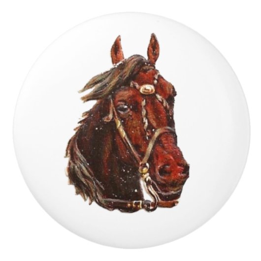 Kind & Süß gemachte braune Pferde Vintage Kunst Keramikknauf (Vorderseite)