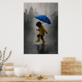 Kind tanzt im Regen Poster (Küche)