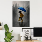 Kind tanzt im Regen Poster (Heimbüro)