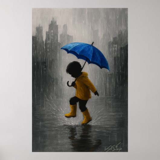 Kind tanzt im Regen Poster (Vorne)