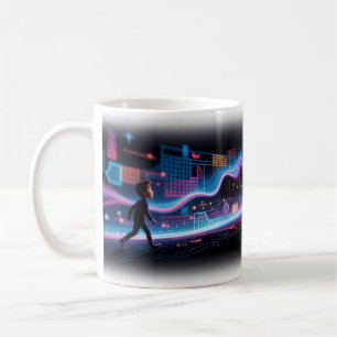 Kind tritt in eine wirbelnde Neon-Gitter-Tasse Kaffeetasse