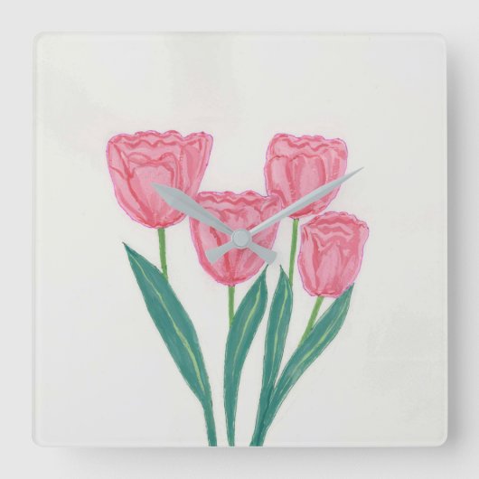 Kind Tulips Quadratische Wanduhr (Vorderseite)