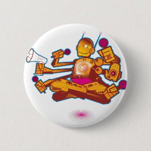 Kind über Roboter-Knopf hinaus Button