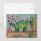 Kind und sein Haustier Dinosaurier Postkarte (Vorne/Hinten)