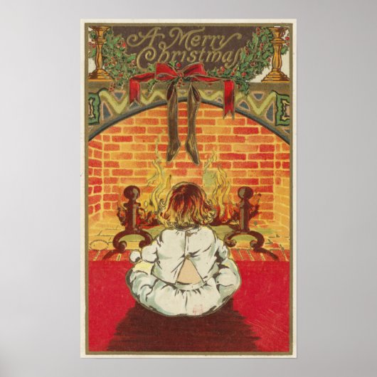 Kind vor dem Kamin Poster (Vorne)