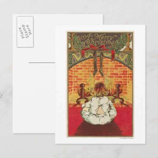 Kind vor dem Kamin Postkarte (Vorne/Hinten)