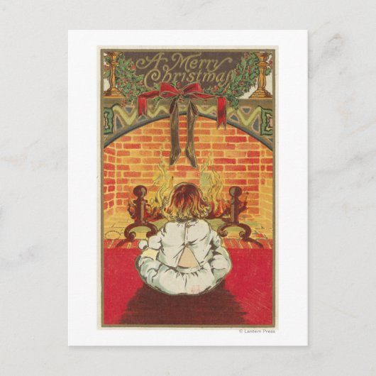 Kind vor dem Kamin Postkarte (Vorderseite)