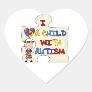 Kind WIth Autism Brünett Girl 2 Herz-Aufkleber