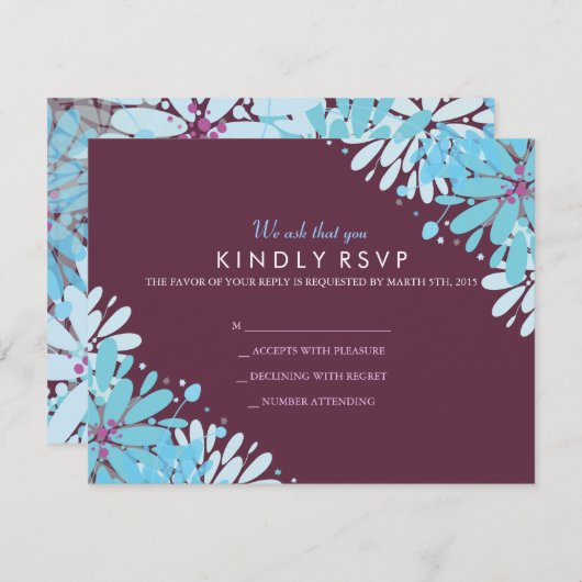 KINDA BLUE FLOWERS Wedding Response Card RSVP Karte (Vorne/Hinten)