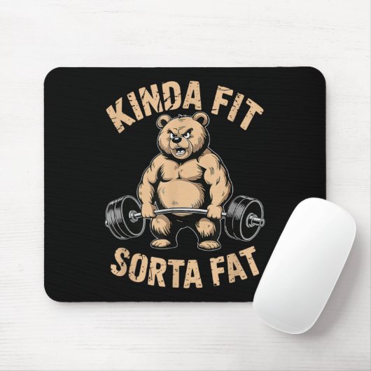Kinda Fit Sorta Fat - Funny Gym Bear Weightlift Mousepad (Mit Mouse)