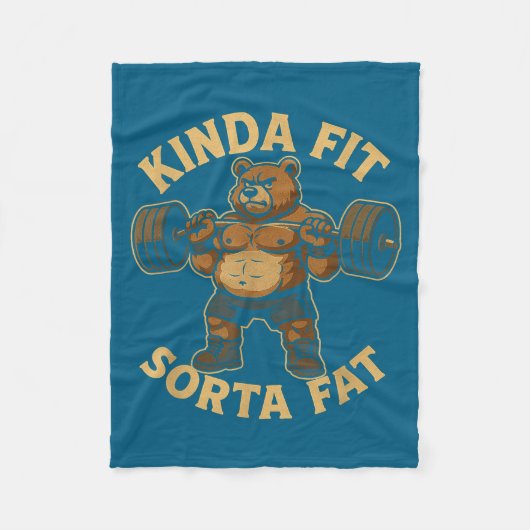 Kinda Fit Sorta Fat - Funny Gym Bear Weightlifting Fleecedecke (Vorderseite)