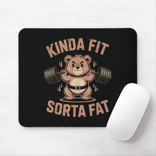 Kinda Fit Sorta Fat - Funny Gym Bear Weightlifting Mousepad (Mit Mouse)