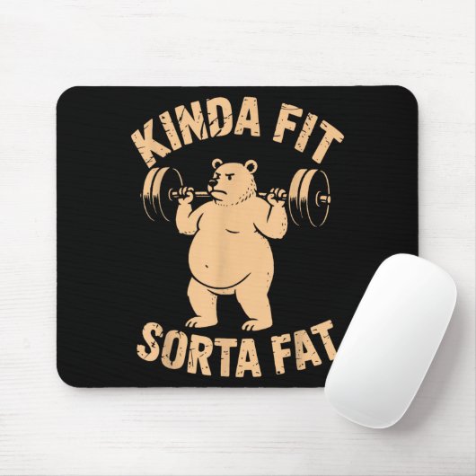 Kinda Fit Sorta Fat - Funny Gym Bear Weightlifting Mousepad (Mit Mouse)