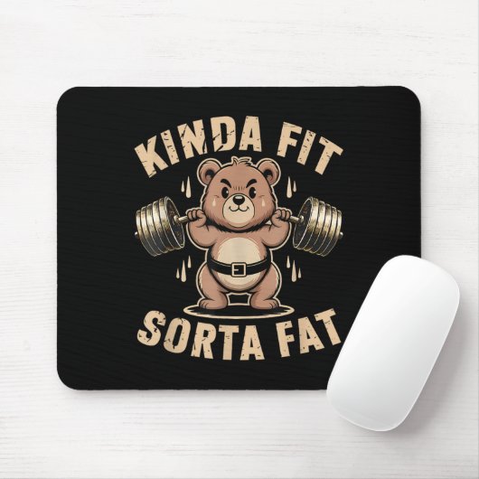 Kinda Fit Sorta Fat - Funny Gym Bear Weightlifting Mousepad (Mit Mouse)