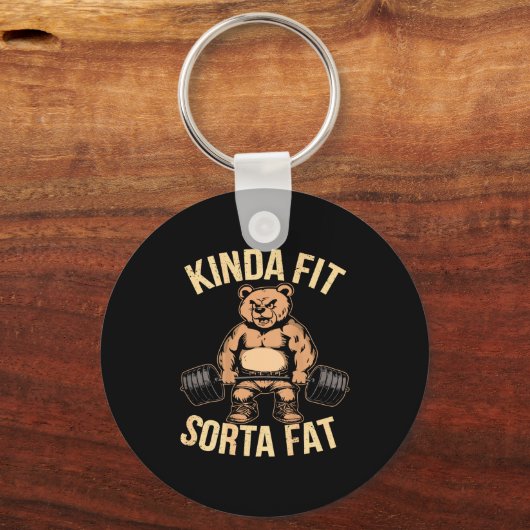 Kinda Fit Sorta Fat - Funny Gym Bear Weightlifting Schlüsselanhänger (Vorderseite)