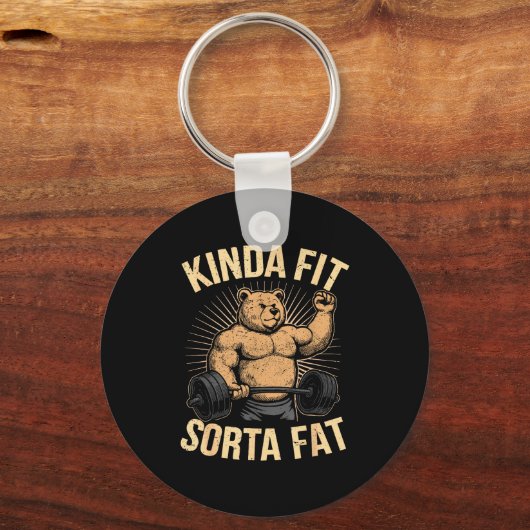 Kinda Fit Sorta Fat - Funny Gym Bear Weightlifting Schlüsselanhänger (Vorderseite)