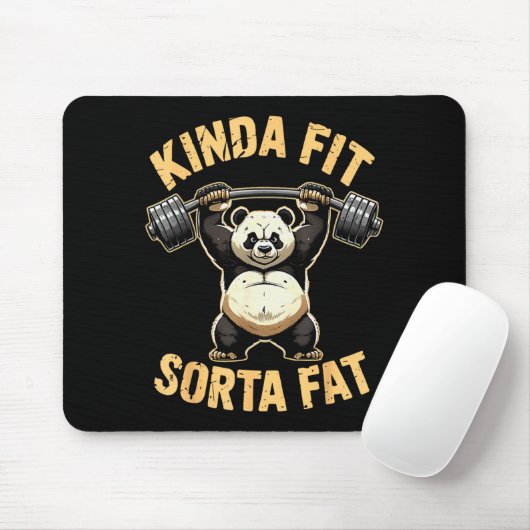Kinda Fit Sorta Fat - Funny Gym Panda Weightliftin Mousepad (Mit Mouse)