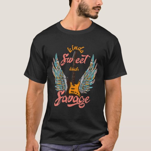 Kinda Sweet Kinda Savage Angel Wings Electric Guit T-Shirt (Vorderseite)