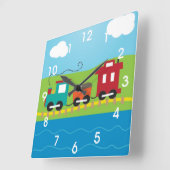 KindChoo Choo Zug-Kombüse Quadratische Wanduhr (Winkel)