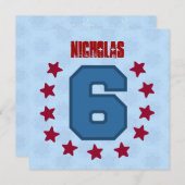 Kinder6. Geburtstag 6-Jährige rote blaue Sterne Einladung (Vorne/Hinten)