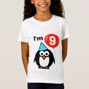 Kinder9. Geburtstags-Shirt Penguin mit rotem T-Shirt
