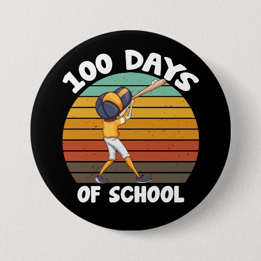 Kinder 100 Tage Schuljunge 100 Tage Baseball Button (Vorderseite)