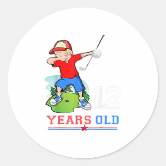 Kinder 12. Geburtstag Golf Boys Dab Dance Golfing  Runder Aufkleber