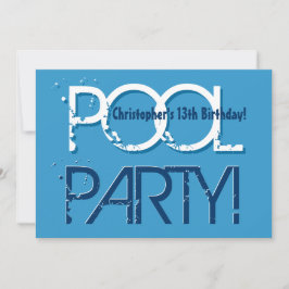 Kinder 13. Geburtstag Pool Party Blue White W01 Einladung