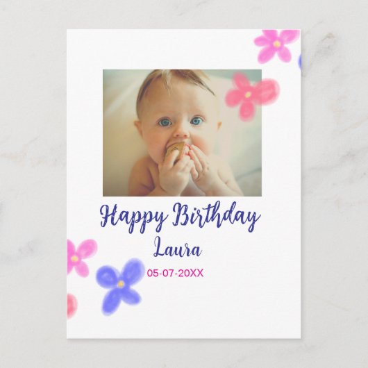 Kinder 1 Geburtstag hinzufügen Name Datum hinzufüg Postkarte (Vorderseite)