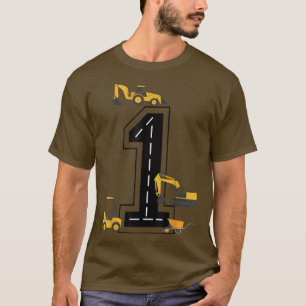 Kinder 1 Geburtstag Kranwagen Bagger 1 Jahr T-Shirt