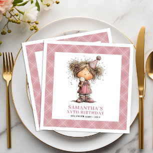 Kinder 1. Geburtstag Lustig Whimsisch Mädchen Rosa Serviette