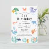 Kinder 1. Geburtstag Party Meerestiere Einladung (Stehend Vorderseite)