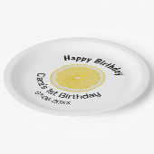 Kinder 1 Geburtstag Zitronenscheibe Name Datum m Pappteller (Schrägansicht)