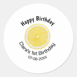 Kinder 1 Geburtstag Zitronenscheibe Name Datum m Runder Aufkleber