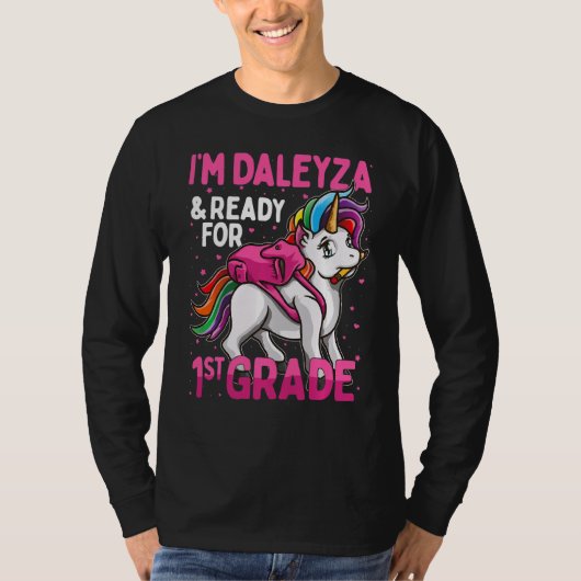 Kinder 1. Klasse Einhorn Ich bin Daleyza und berei T-Shirt (Vorderseite)