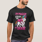 Kinder 1. Klasse Einhorn Ich bin Maggie und bereit T-Shirt (Vorderseite)