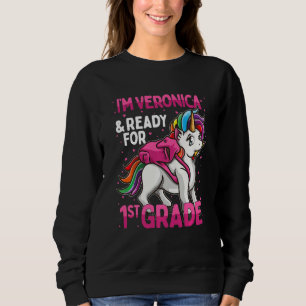 Kinder 1. Klasse Einhorn Ich bin Veronica und bere Sweatshirt